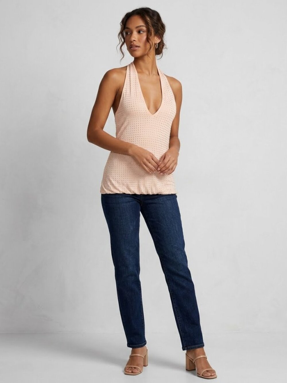 VENUS Blush Pink V-Neck Studded Halter Camisole